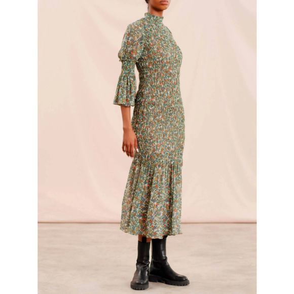 byTiMo Georgette Midi Dress Medium Green Garden Floral - Picture 3 of 16